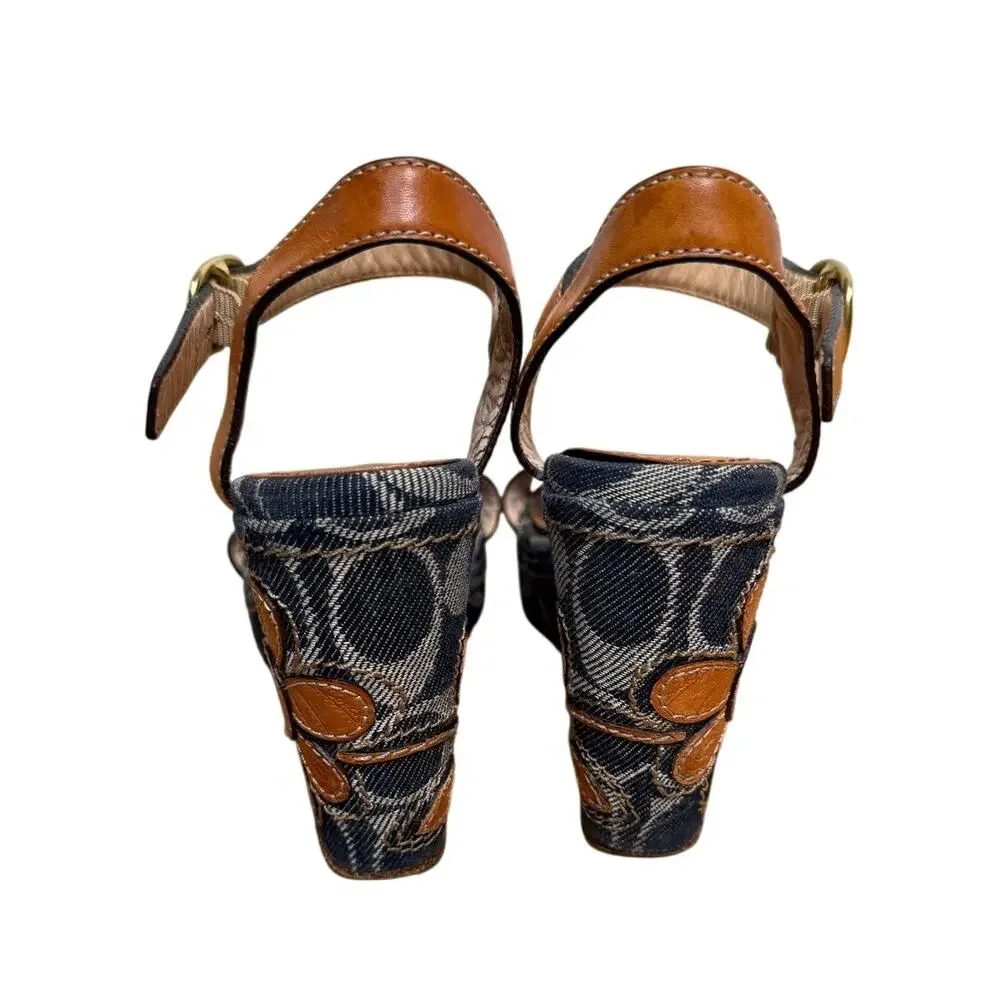 Coach Brown and Blue Wedge Sandals - Picture 4 of 5